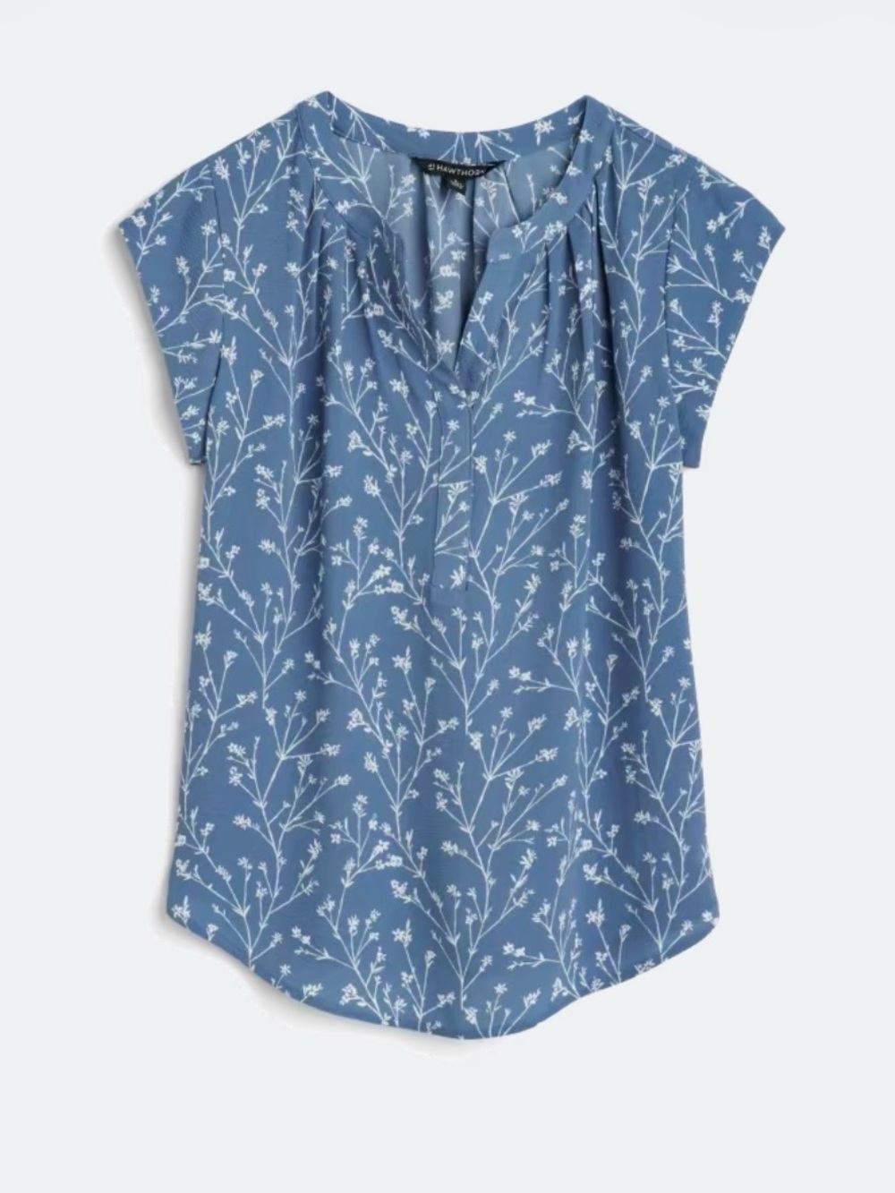 41 Hawthorn Blue Floral Notch-Neck Flutter Sleeve Blouse